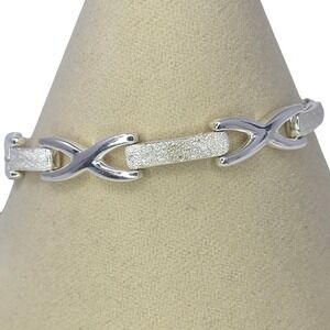 Sterling Silver Bracelet Interlocking X‎ Link Chain Matte Finish 7.25" 13g 7mm